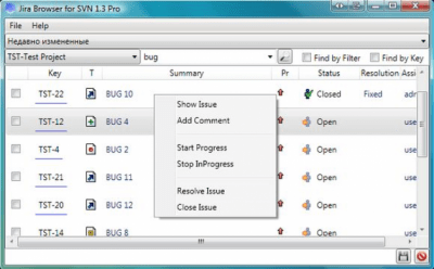 Screenshot of the application JiraBrowser for Subversion (Jira2Svn plugin) - #1