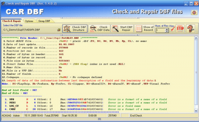 Screenshot of the application Check and repair DBF - #1