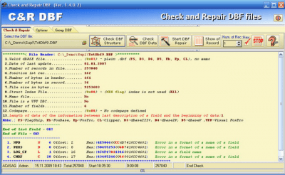 Screenshot of the application Check and repair DBF - #2