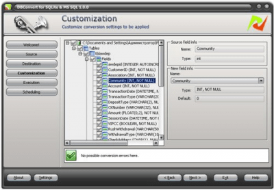 Screenshot of the application DBConvert for SQLite and MSSQL - #1