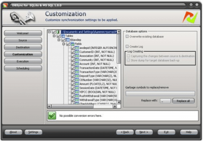 Screenshot of the application DBSync for SQLite and MSSQL - #1