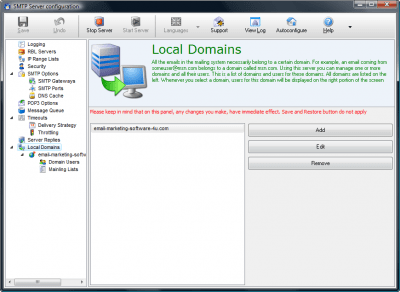 Screenshot of the application E-Mail Server - #1