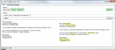 Screenshot of the application Regular Expression Editor by Verych - #1