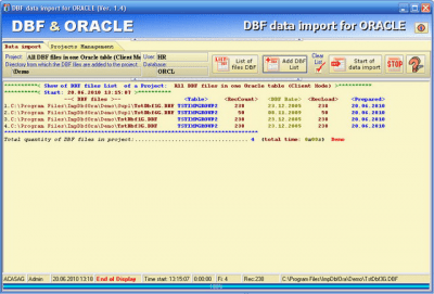 Screenshot of the application DBF data import for ORACLE - #1