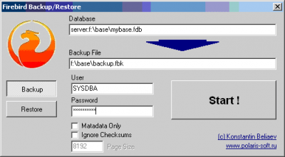 Screenshot of the application Firebird Backup / Restore - #1