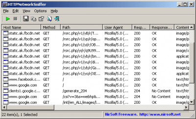 Screenshot of the application HTTPNetworkSniffer - #1