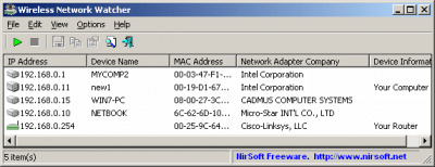 Screenshot of the application Wireless Network Watcher - #1