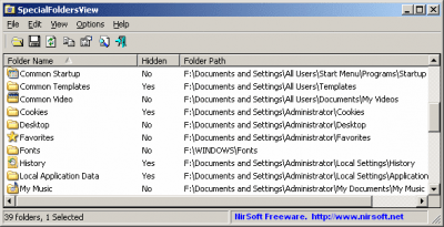 Screenshot of the application SpecialFoldersView - #1