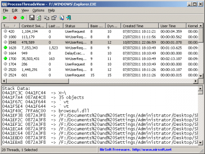 Screenshot of the application ProcessThreadsView - #1