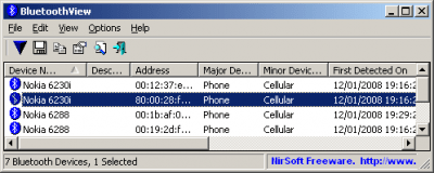 Screenshot of the application BluetoothView - #1