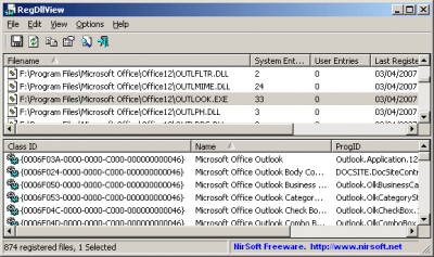 Screenshot of the application RegDllView - #1