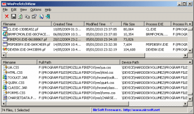 Screenshot of the application WinPrefetchView - #1