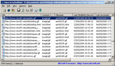 Screenshot of the application OperaCacheView - #1