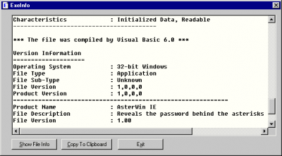Screenshot of the application ExeInfo - #1