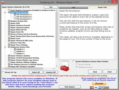 Screenshot of the application Windows Repair - #1