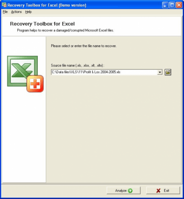 Screenshot of the application Excel Recovery Free - #1