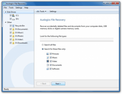 Screenshot of the application Auslogics File Recovery - #1