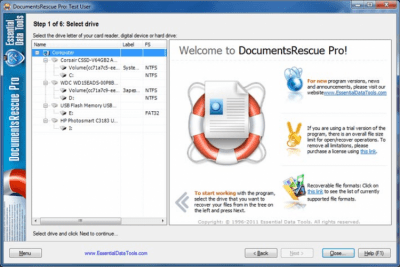 Screenshot of the application DocumentsRescue Pro - #1