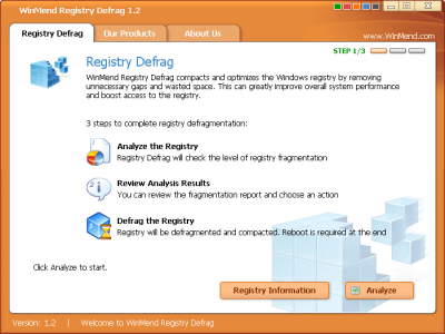 Screenshot of the application WinMend Registry Defrag - #1