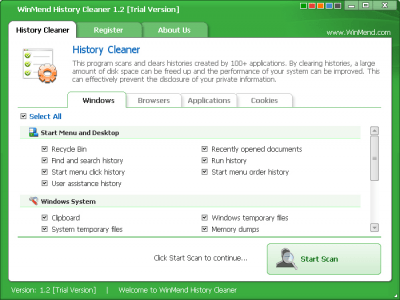 Screenshot of the application WinMend History Cleaner - #1