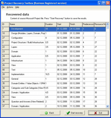 Screenshot of the application Project Recovery Toolbox - #1