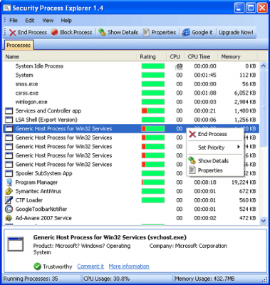 Screenshot of the application Security Process Explorer - #1