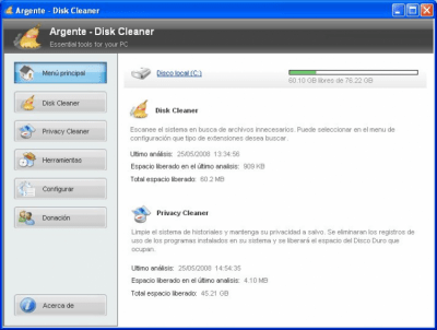 Screenshot of the application Argente - Disk Cleaner - #1