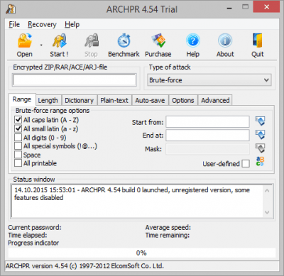 Screenshot of the application Advanced Archive Password Recovery - #1