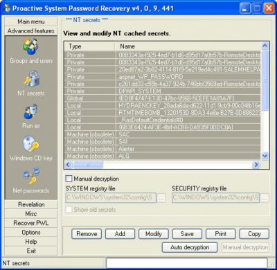 Screenshot of the application Proactive System Password Recovery - #1