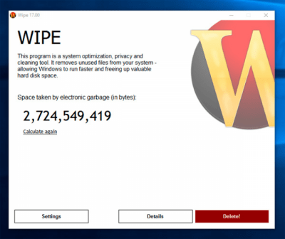 Screenshot of the application Wipe - #1