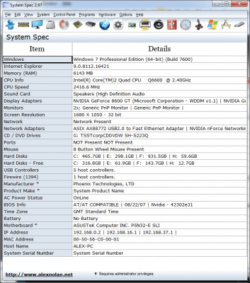 Screenshot of the application System Spec - #1