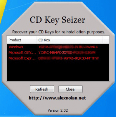 Screenshot of the application CD Key Seizer - #1