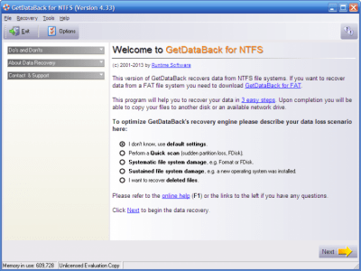 Screenshot of the application GetDataBack - #1