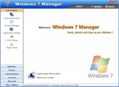 Screenshot of the application Windows 7 Manager - #1