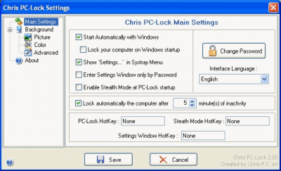 Screenshot of the application Chris PC-Lock - #1