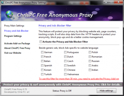 Screenshot of the application Free Anonymous Proxy - #2