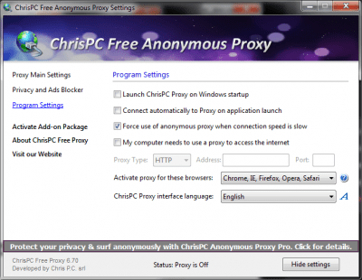 Screenshot of the application Free Anonymous Proxy - #3