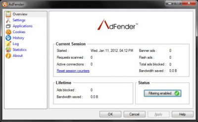 Screenshot of the application AdFender - #1