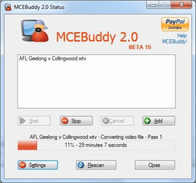 Screenshot of the application MCEBuddy - #1