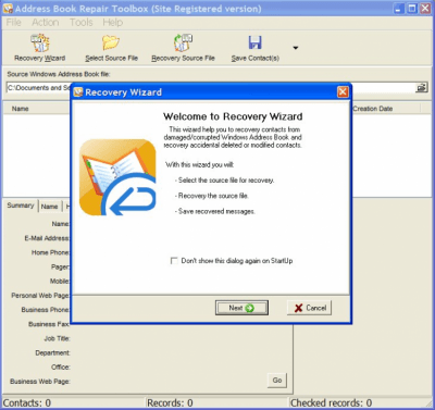 Screenshot of the application Address Book Repair Toolbox - #1