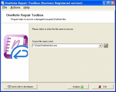 Screenshot of the application OneNote Repair Toolbox - #1