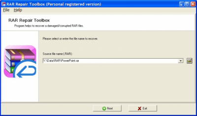 Screenshot of the application Recovery Toolbox for RAR (Rar Repair Toolbox) - #1