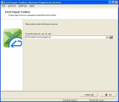Screenshot of the application Excel Repair Toolbox - #1