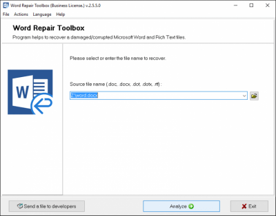 Screenshot of the application Word Repair Toolbox - #1