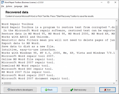 Screenshot of the application Word Repair Toolbox - #2