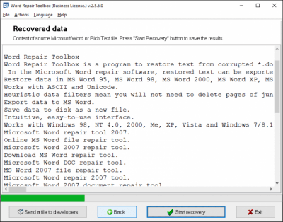 Screenshot of the application Word Repair Toolbox - #3