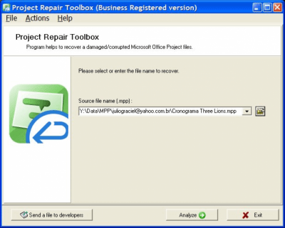 Screenshot of the application Project Repair Toolbox - #1