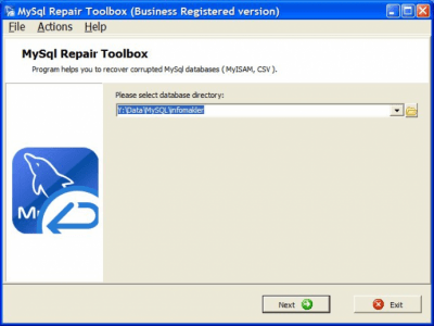 Screenshot of the application MySQL Repair Toolbox - #1