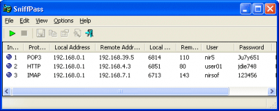 Screenshot of the application SniffPass - #1