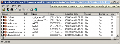 Screenshot of the application MozillaCookiesView - #1